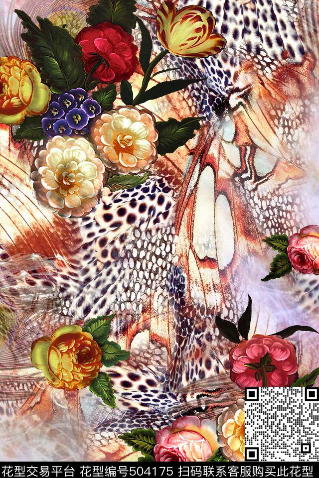 豹纹油画花卉抽象底纹数码印花华亿平台下载（图片编号: 504175） - 瓦栏（Walan）