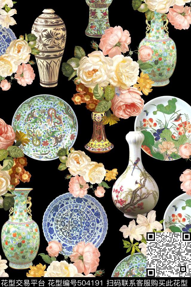 混搭陶瓷花卉数码印花华亿平台下载（图片编号: 504191） - 瓦栏（Walan）