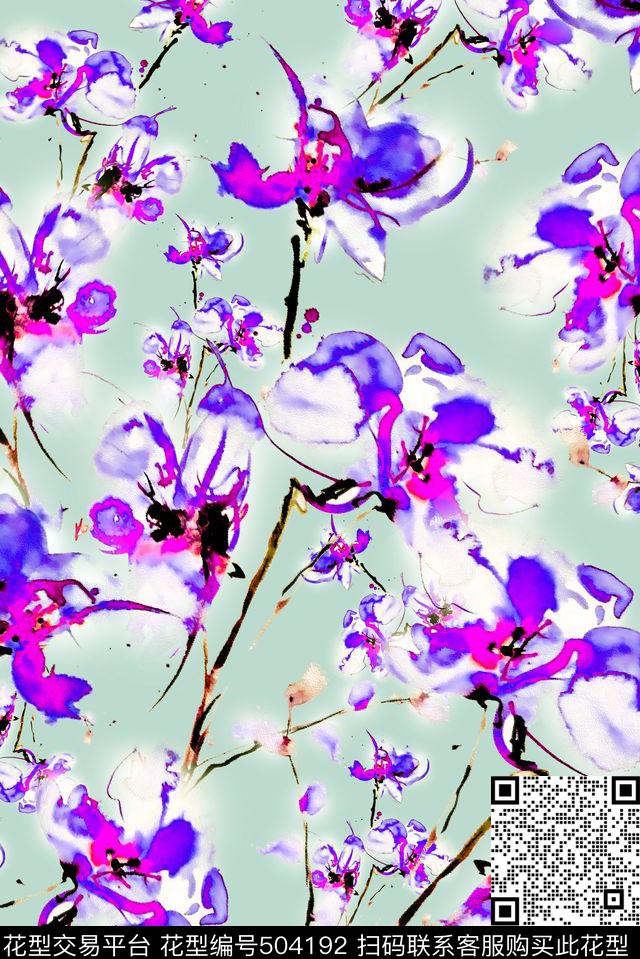 水彩水墨抽象数码印花华亿平台下载（图片编号: 504192） - 瓦栏（Walan）
