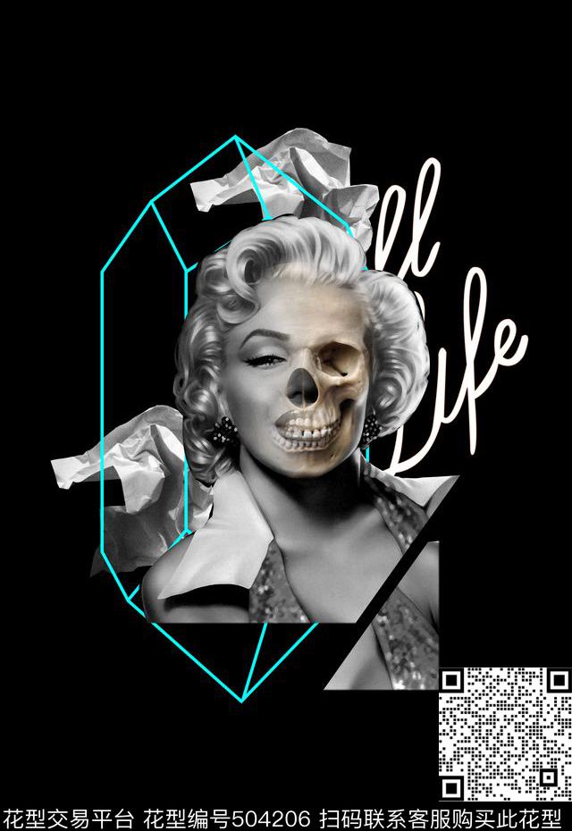 潮流时尚定位男装梦露骷髅头数码印花华亿平台下载（图片编号: 504206） - 瓦栏（Walan）