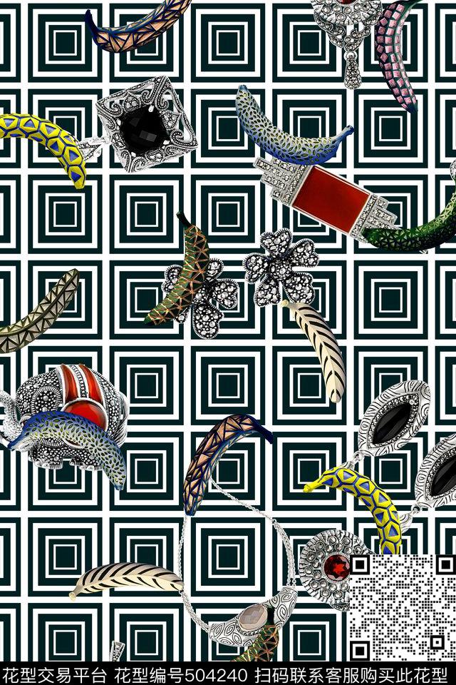 几何格子欧式图案珠宝数码印花华亿平台下载（图片编号: 504240） - 瓦栏（Walan）