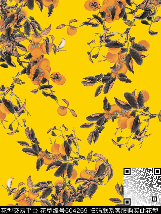 数码印花中国风水果鸟花卉数码印花华亿平台下载（图片编号: 504259） - 瓦栏（Walan）