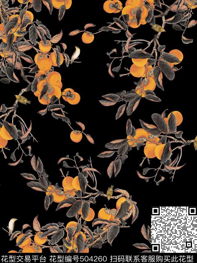 数码印花中国风水果鸟花卉数码印花华亿平台下载（图片编号: 504260） - 瓦栏（Walan）