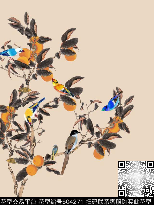 数码定位中国风鸟工笔画花卉数码印花华亿平台下载（图片编号: 504271） - 瓦栏（Walan）