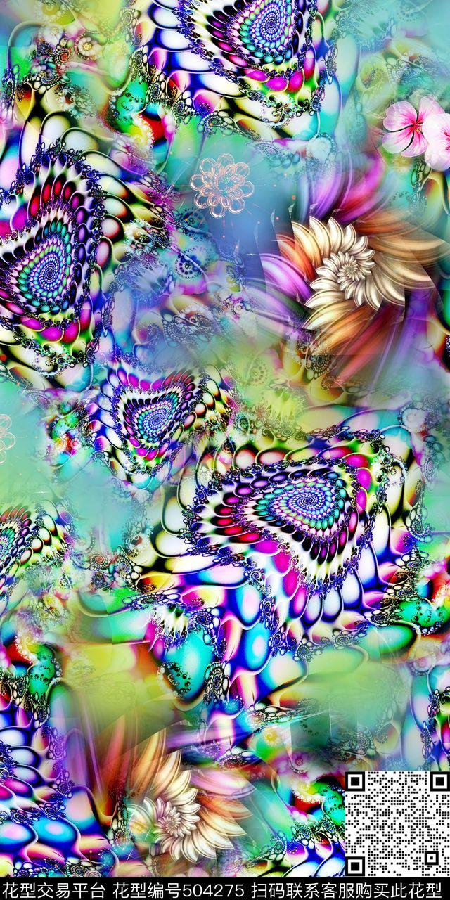 抽象花卉几何图形数码印花华亿平台下载（图片编号: 504275） - 瓦栏（Walan）