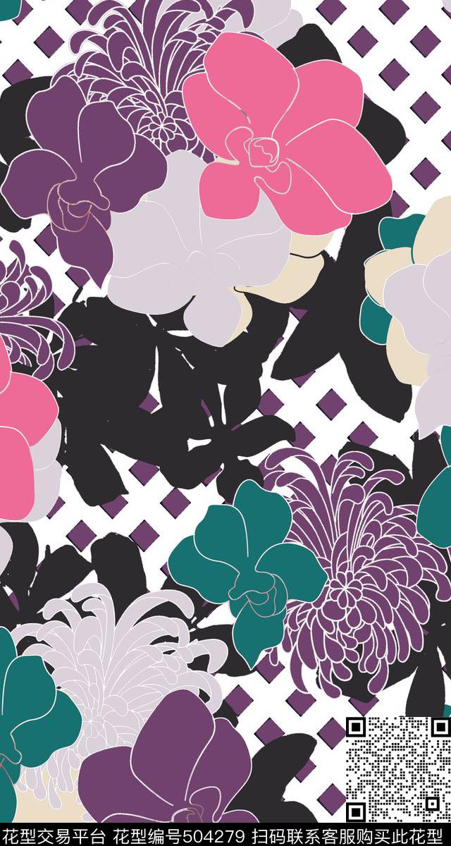 几何花卉平面传统印花华亿平台下载（图片编号: 504279） - 瓦栏（Walan）
