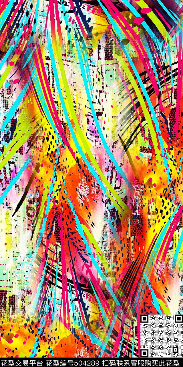 大牌抽象类手绘线条笔触华亿平台数码印花华亿平台下载（图片编号: 504289） - 瓦栏（Walan）