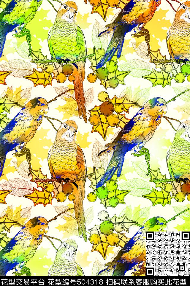 流行时尚时尚彩色鹦鹉女装数码印花华亿平台下载（图片编号: 504318） - 瓦栏（Walan）