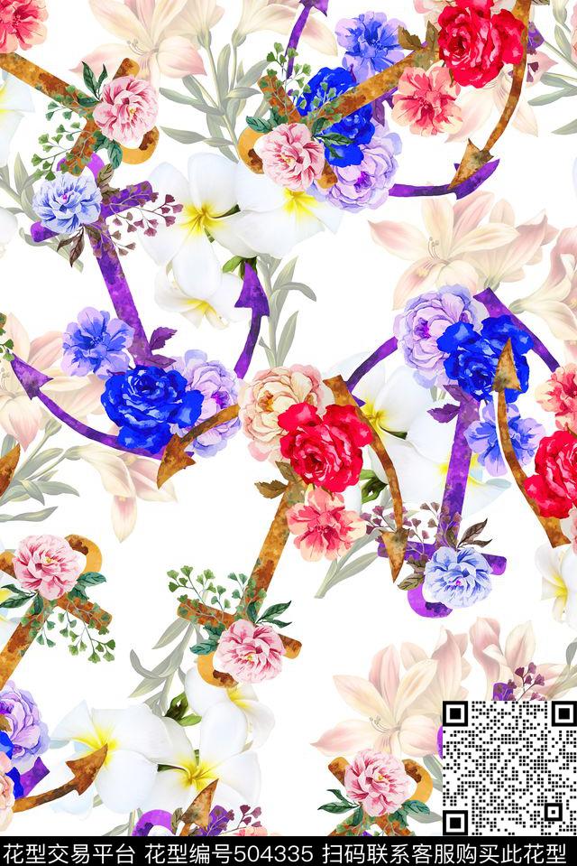 时尚金属手绘花卉数码印花华亿平台下载（图片编号: 504335） - 瓦栏（Walan）