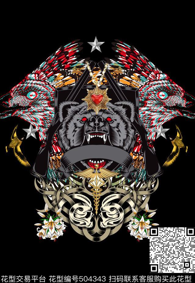 潮流时尚创意定位男装动物数码印花华亿平台下载（图片编号: 504343） - 瓦栏（Walan）