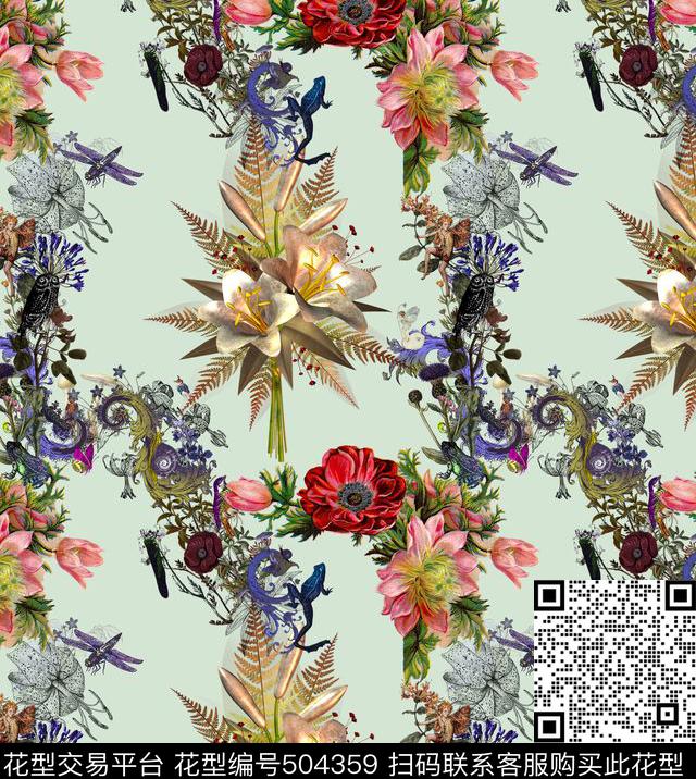 最新时尚高贵欧式宫廷名画花卉女装家纺数码印花华亿平台下载（图片编号: 504359） - 瓦栏（Walan）