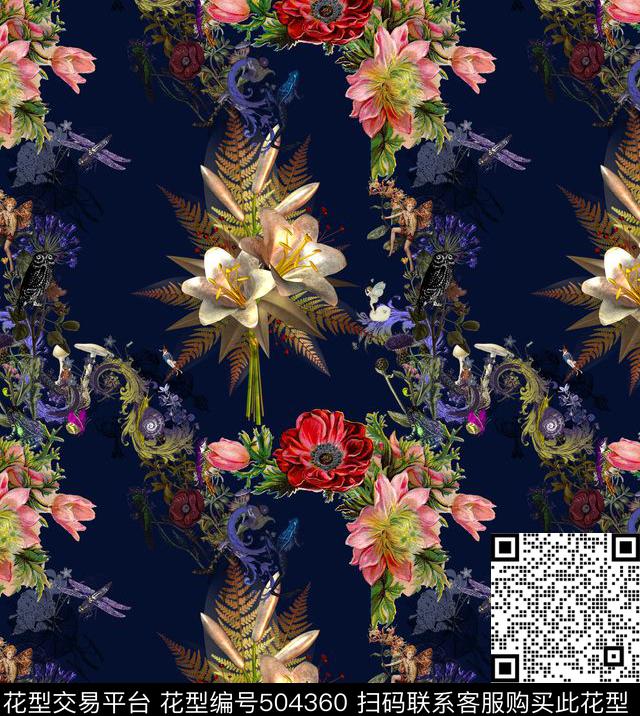 最新时尚高贵欧式宫廷名画花卉女装家纺数码印花华亿平台下载（图片编号: 504360） - 瓦栏（Walan）