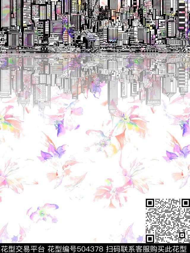 花卉建筑时尚建筑清新花卉定位数码印花华亿平台下载（图片编号: 504378） - 瓦栏（Walan）