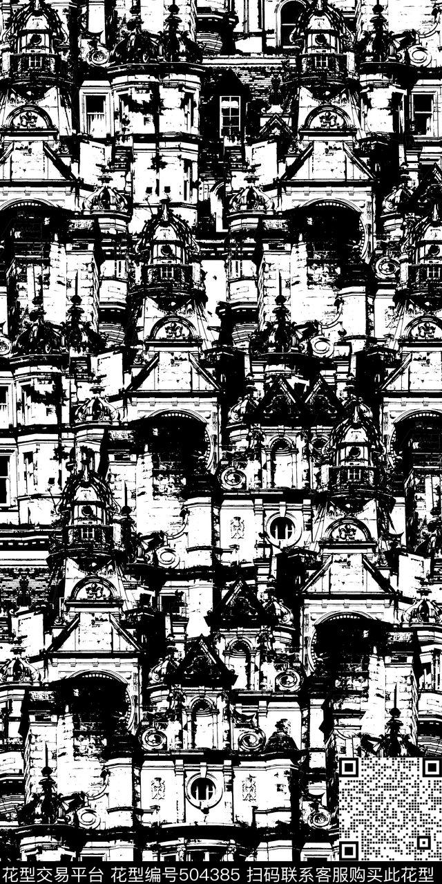黑白建筑满版传统印花华亿平台下载（图片编号: 504385） - 瓦栏（Walan）