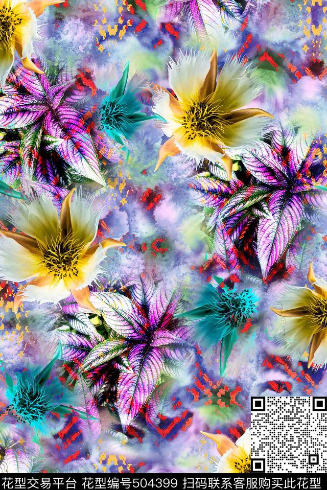 混搭花卉满版数码印花华亿平台下载（图片编号: 504399） - 瓦栏（Walan）