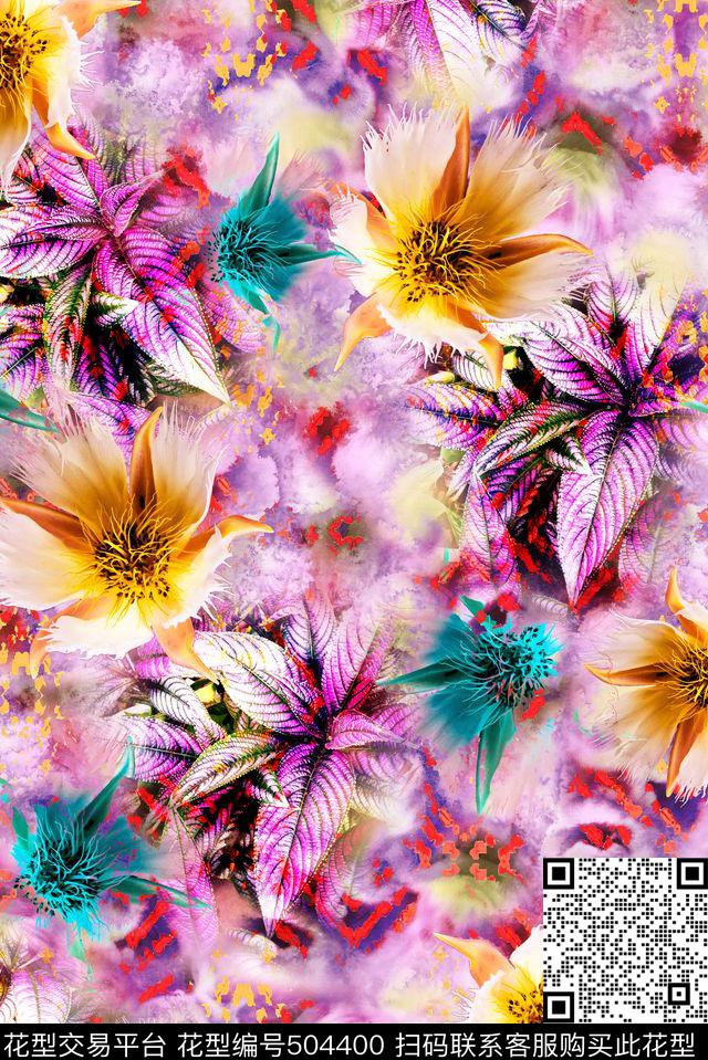 混搭花卉满版数码印花华亿平台下载（图片编号: 504400） - 瓦栏（Walan）