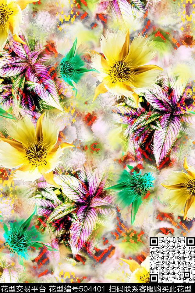 混搭花卉满版数码印花华亿平台下载（图片编号: 504401） - 瓦栏（Walan）