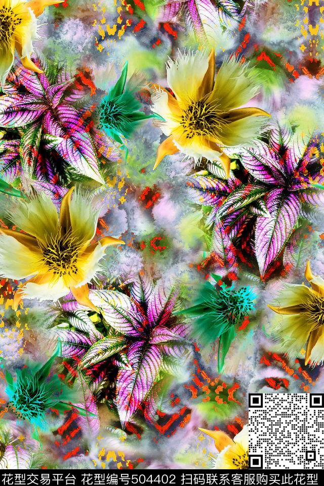 混搭花卉满版数码印花华亿平台下载（图片编号: 504402） - 瓦栏（Walan）