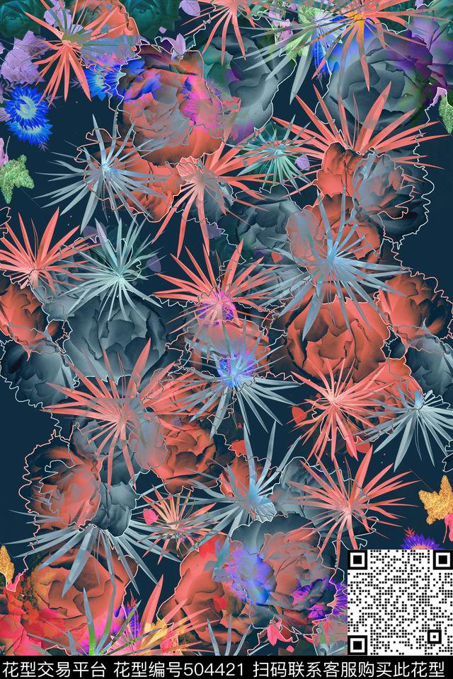 复古花卉宫廷风男女花卉组数码印花华亿平台下载（图片编号: 504421） - 瓦栏（Walan）