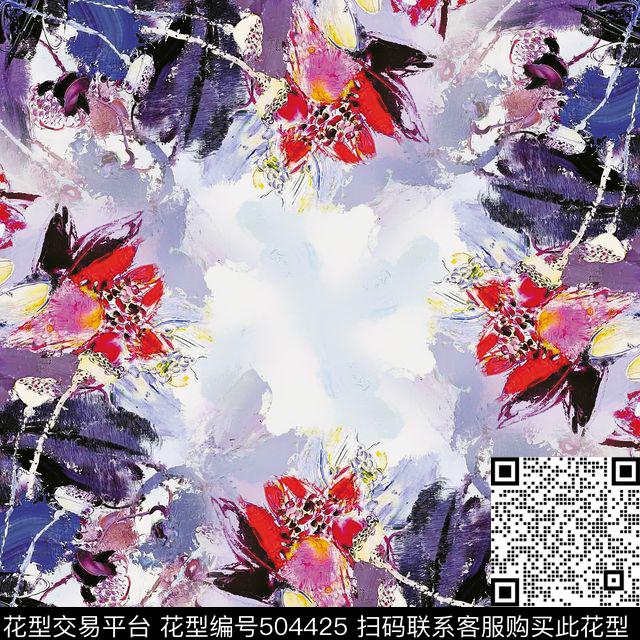 方巾荷花花卉数码印花华亿平台下载（图片编号: 504425） - 瓦栏（Walan）
