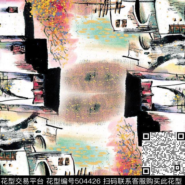 方巾风景古镇数码印花华亿平台下载（图片编号: 504426） - 瓦栏（Walan）