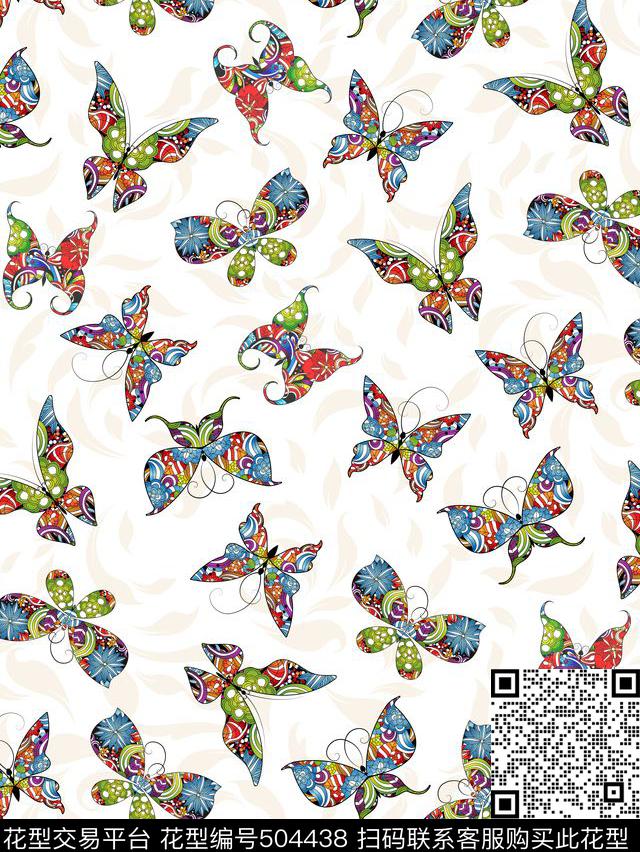 田园蝴蝶叶子数码印花华亿平台下载（图片编号: 504438） - 瓦栏（Walan）