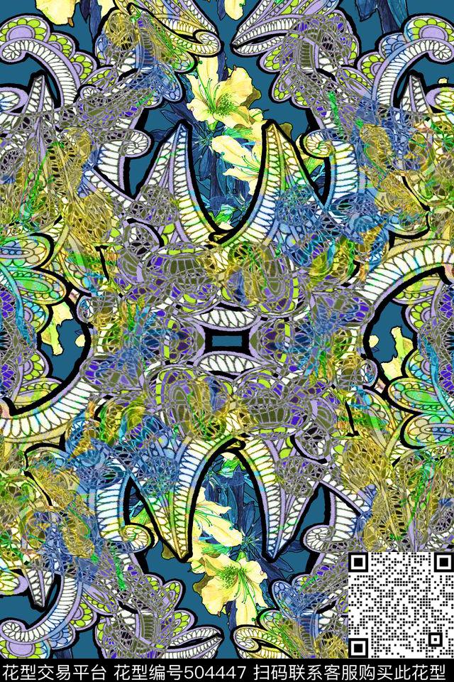 抽象艺术花卉建筑风欧美花纹组数码印花华亿平台下载（图片编号: 504447） - 瓦栏（Walan）