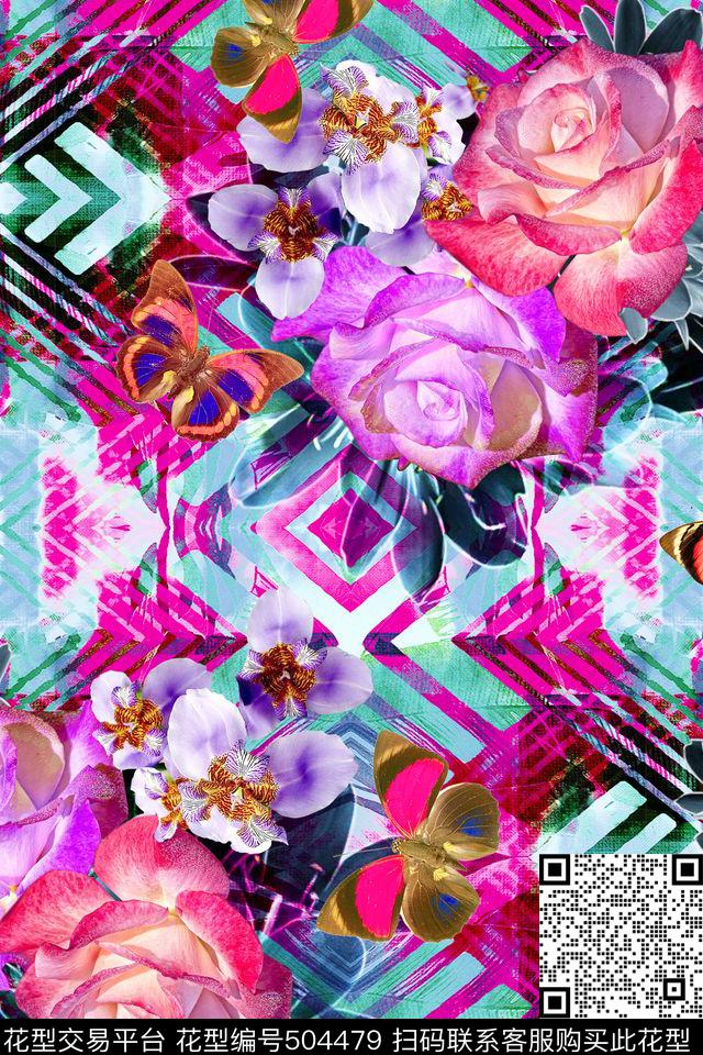 潮流大气花卉数码印花华亿平台下载（图片编号: 504479） - 瓦栏（Walan）