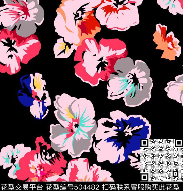 花卉欧美时尚传统印花华亿平台下载（图片编号: 504482） - 瓦栏（Walan）