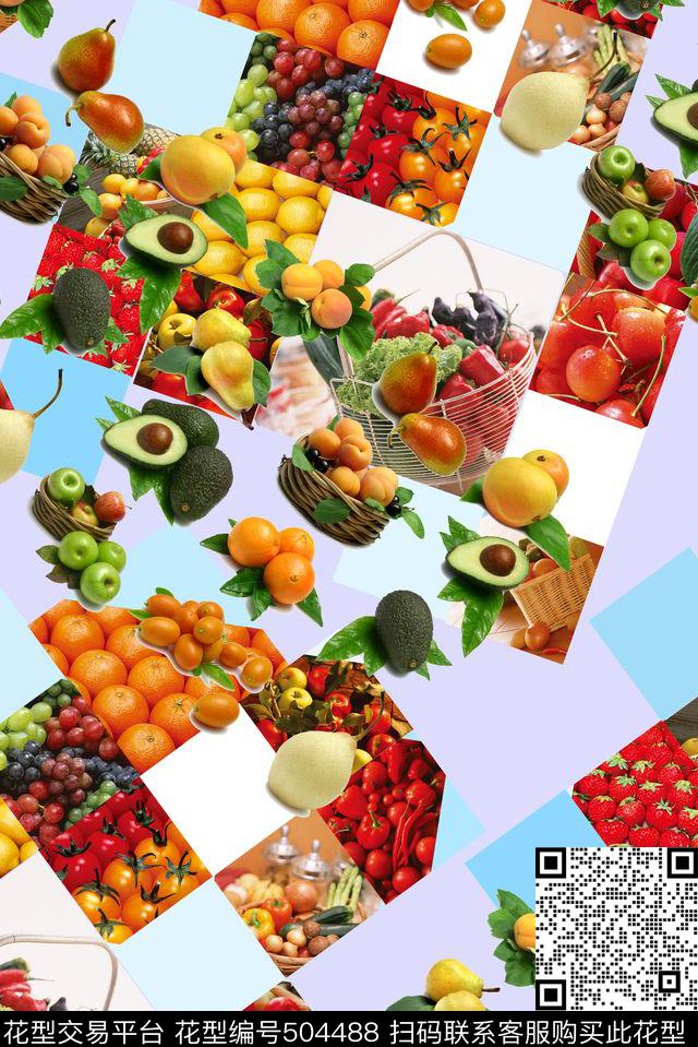清爽水果格子数码印花华亿平台下载（图片编号: 504488） - 瓦栏（Walan）