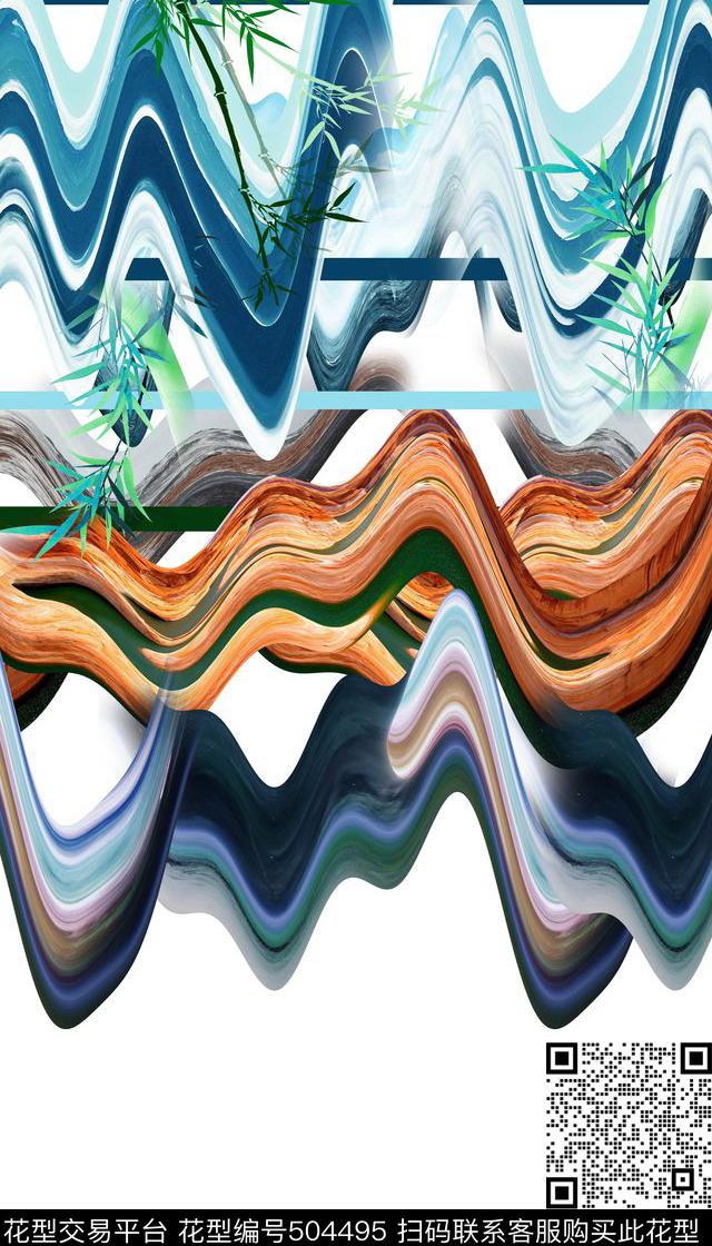 女装二方连续花鸟植物数码印花华亿平台下载（图片编号: 504495） - 瓦栏（Walan）