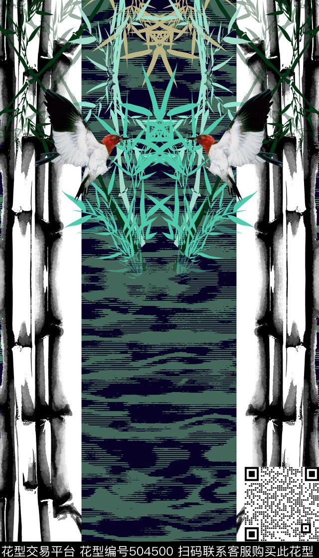 女装二方连续花鸟植物数码印花华亿平台下载（图片编号: 504500） - 瓦栏（Walan）