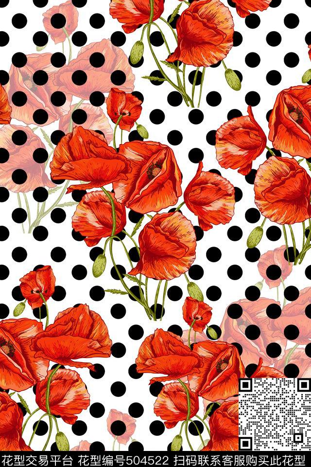 波点花卉时尚大牌数码印花华亿平台下载（图片编号: 504522） - 瓦栏（Walan）
