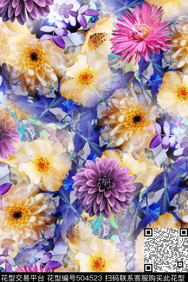 时尚数码花卉清新数码印花华亿平台下载（图片编号: 504523） - 瓦栏（Walan）