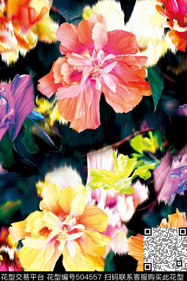 花卉炫彩渲染数码印花华亿平台下载（图片编号: 504557） - 瓦栏（Walan）