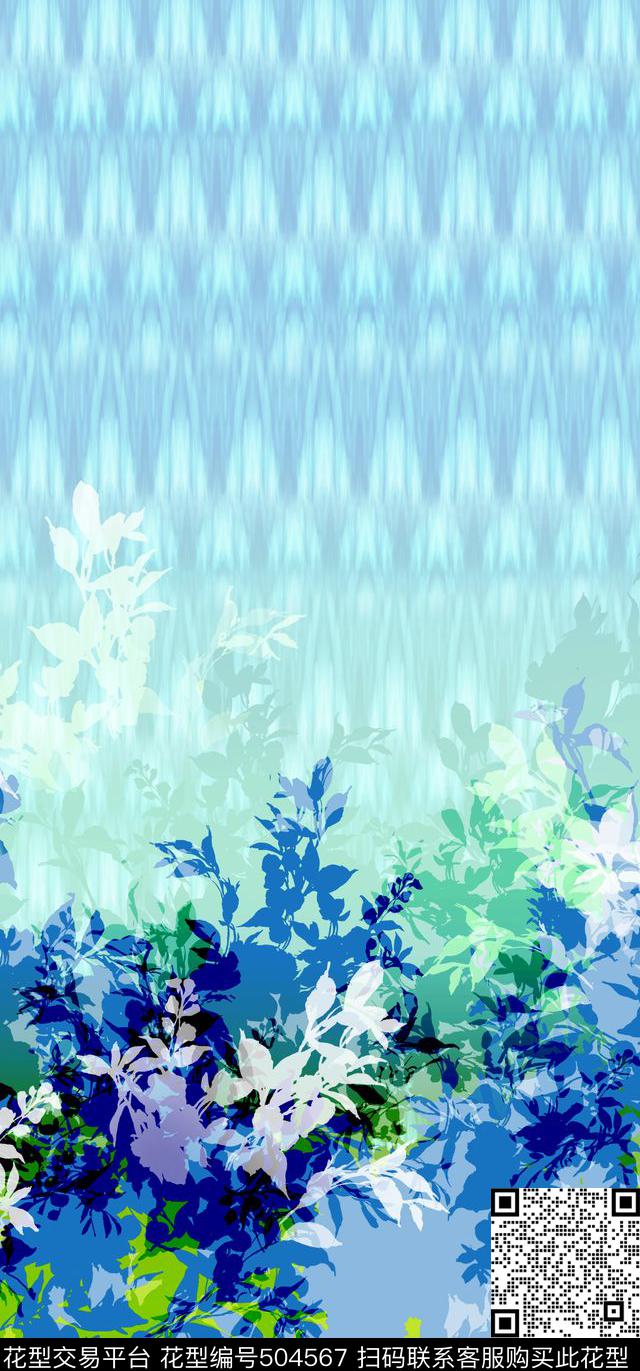单边定位花朵树枝数码印花华亿平台下载（图片编号: 504567） - 瓦栏（Walan）