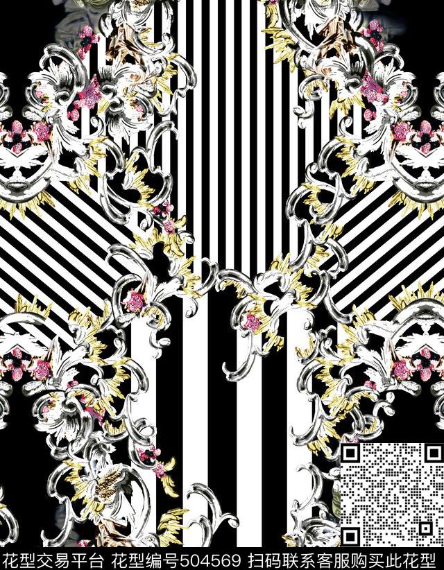 定位面料时尚条纹数码印花华亿平台下载（图片编号: 504569） - 瓦栏（Walan）