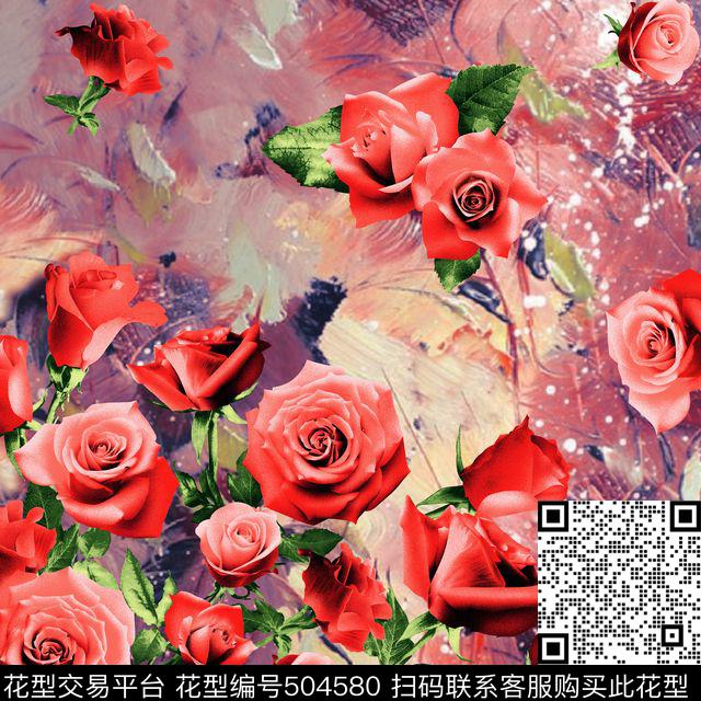 中国风花抽象数码印花华亿平台下载（图片编号: 504580） - 瓦栏（Walan）