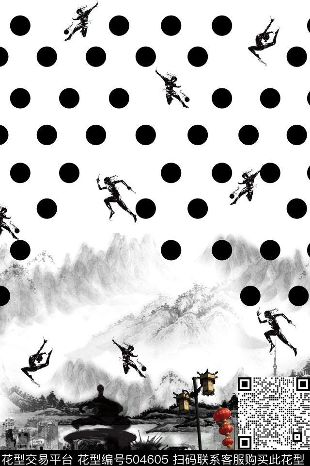 大牌趣味水墨画数码印花华亿平台下载（图片编号: 504605） - 瓦栏（Walan）