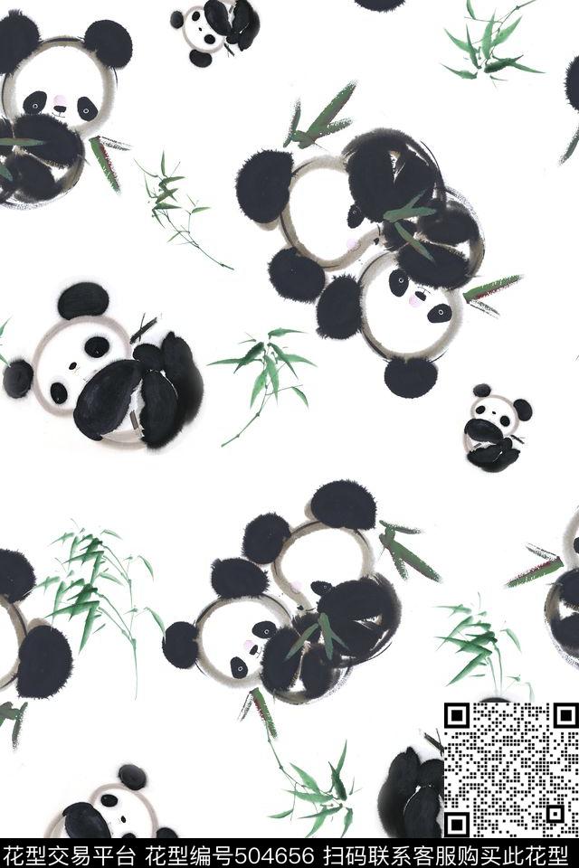 中国风水墨熊猫水墨竹子数码印花华亿平台下载（图片编号: 504656） - 瓦栏（Walan）