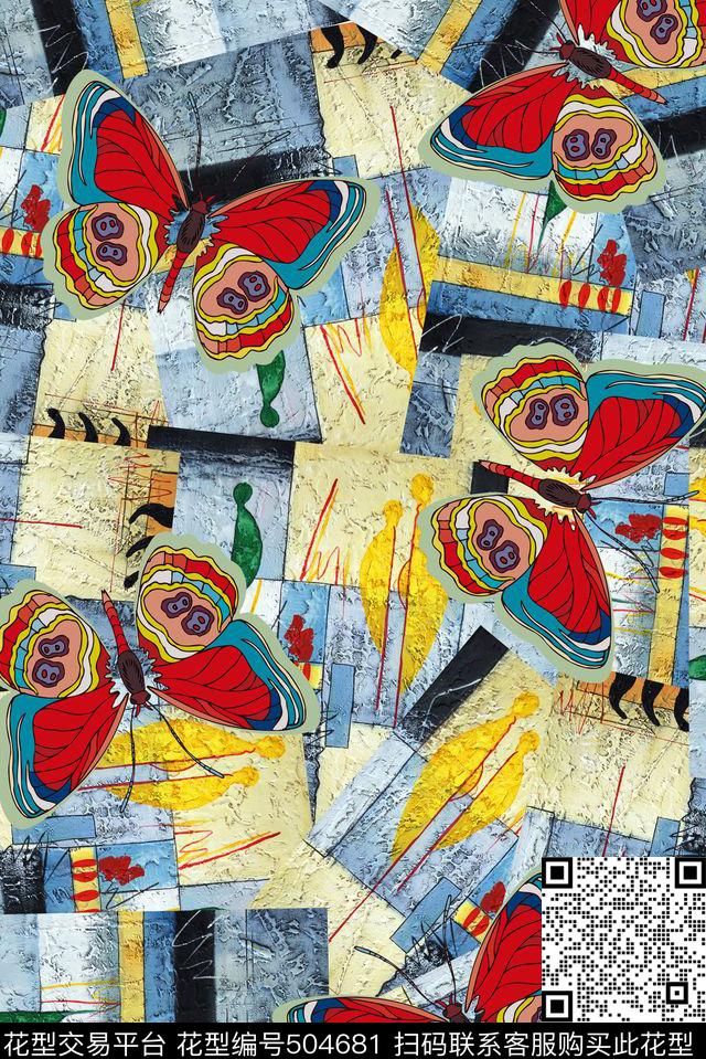蝴蝶几何图形原创数码印花华亿平台下载（图片编号: 504681） - 瓦栏（Walan）