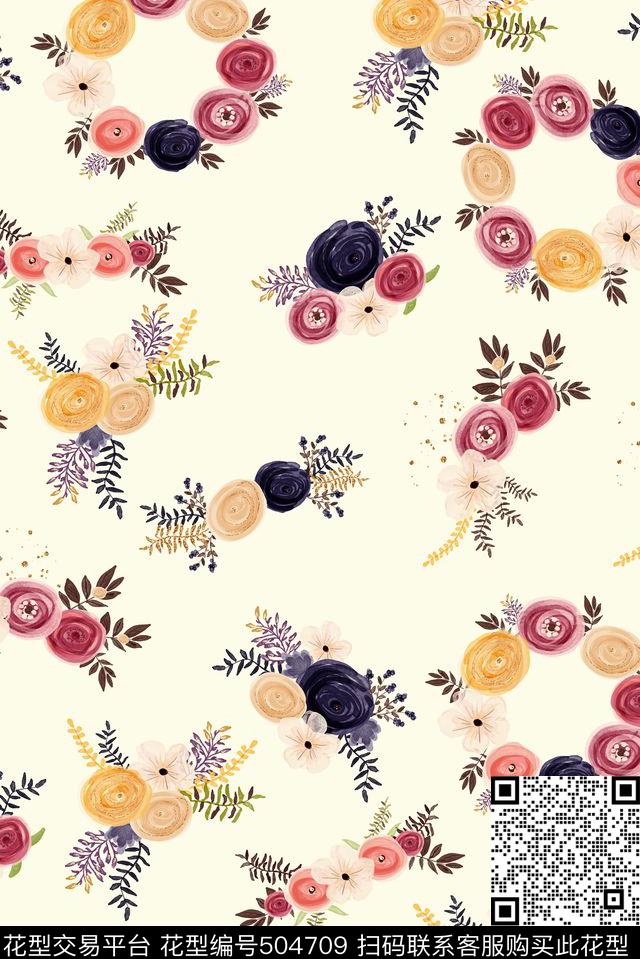 时尚个性水彩数码印花华亿平台下载（图片编号: 504709） - 瓦栏（Walan）