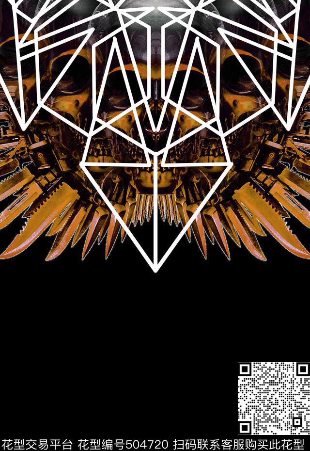 潮流时尚定位骷髅头几何组合数码印花华亿平台下载（图片编号: 504720） - 瓦栏（Walan）