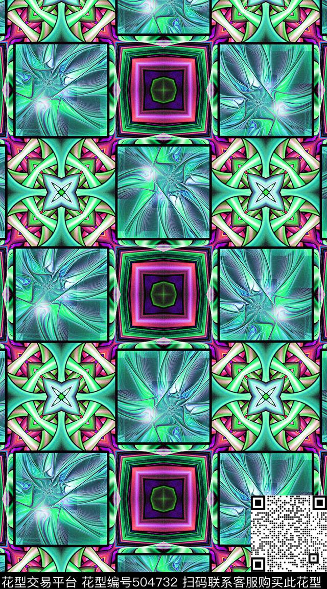 抽象炫彩几何数码印花华亿平台下载（图片编号: 504732） - 瓦栏（Walan）