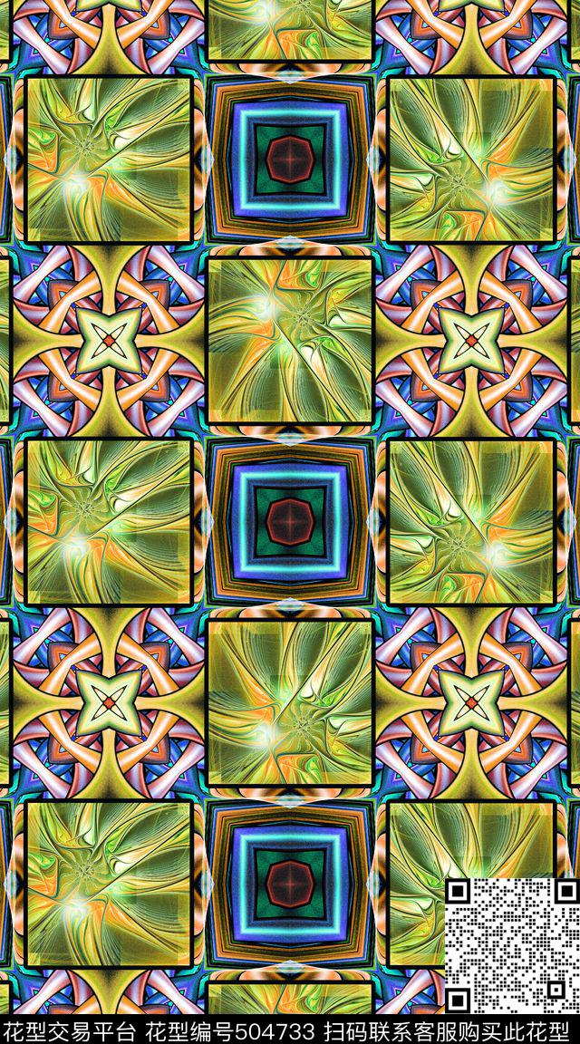 抽象炫彩几何数码印花华亿平台下载（图片编号: 504733） - 瓦栏（Walan）