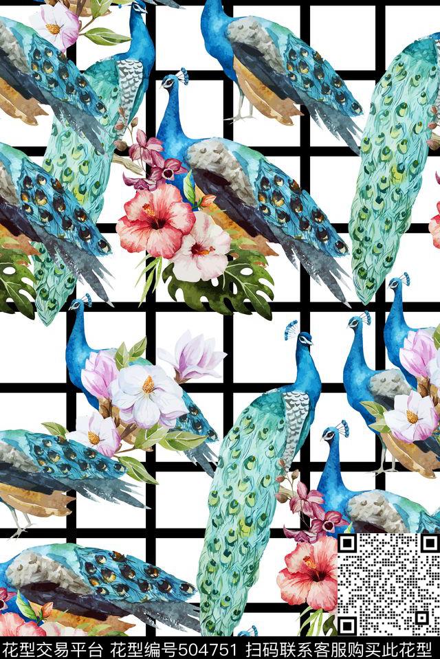 时尚格子水彩数码印花华亿平台下载（图片编号: 504751） - 瓦栏（Walan）