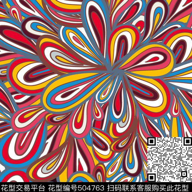 几何圆弧丝带盘结传统印花华亿平台下载（图片编号: 504763） - 瓦栏（Walan）