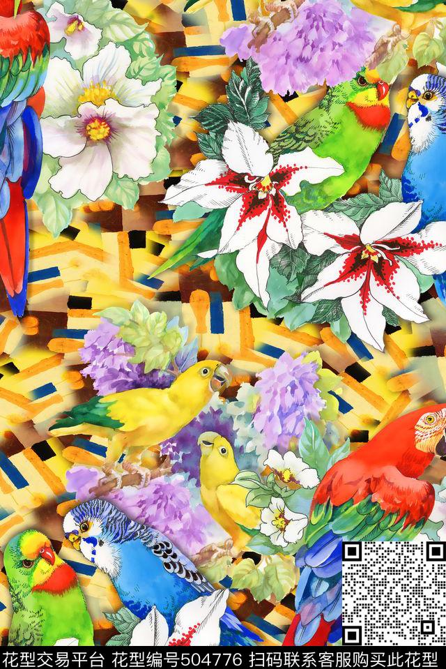 时尚鹦鹉立体感数码印花华亿平台下载（图片编号: 504776） - 瓦栏（Walan）