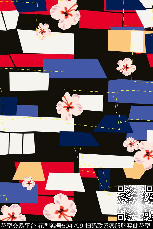 解构拼贴几何数码印花华亿平台下载（图片编号: 504799） - 瓦栏（Walan）