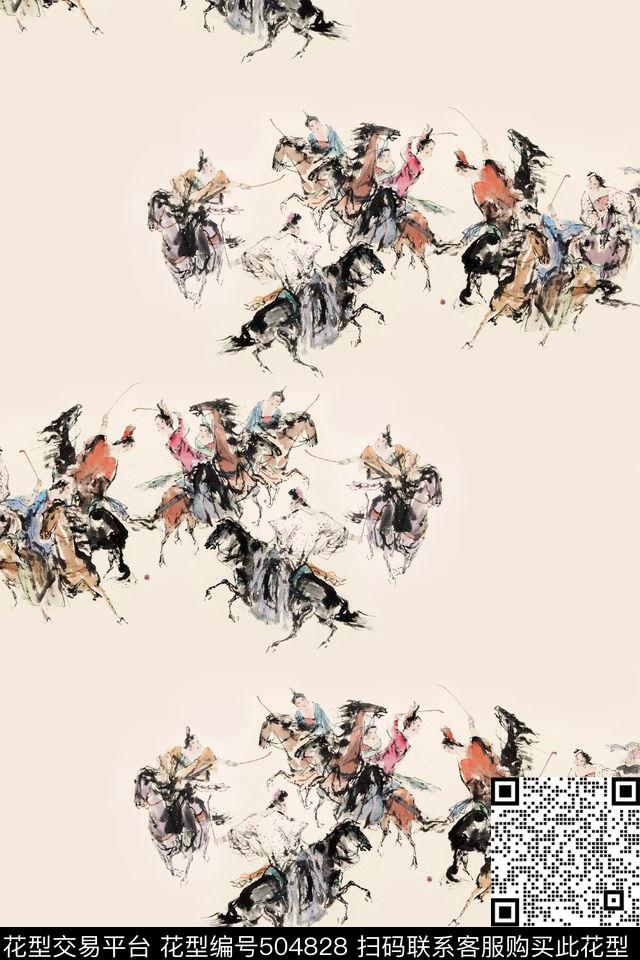 中国风水墨人物数码印花华亿平台下载（图片编号: 504828） - 瓦栏（Walan）